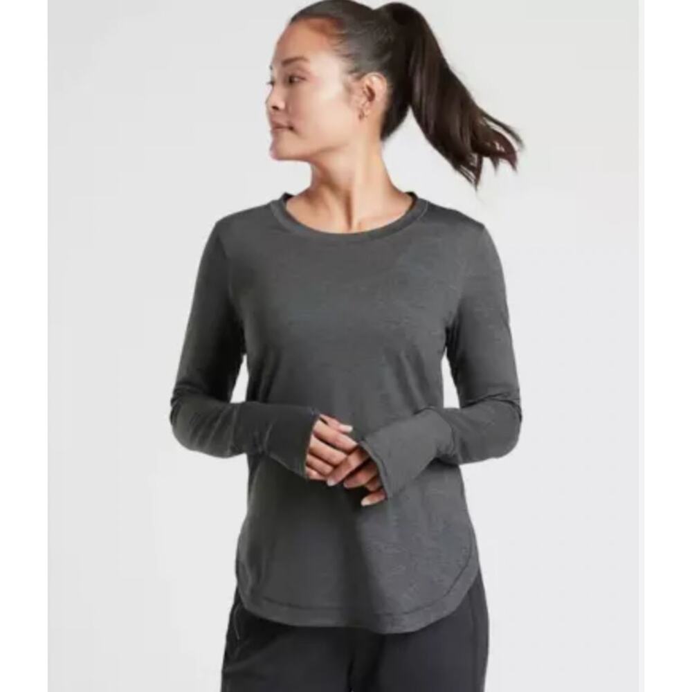 Athleta Uptempo Heather Gray Workout Top w/ Thumb Warmer, S